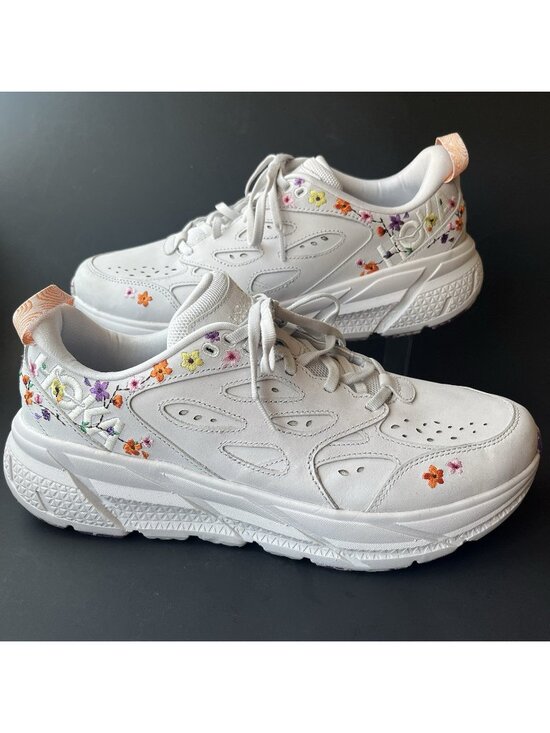 Hoka One One Shoes - Hoka One One U Clifton L BP Womens Sneakers Size 12 Floral Embroidery White